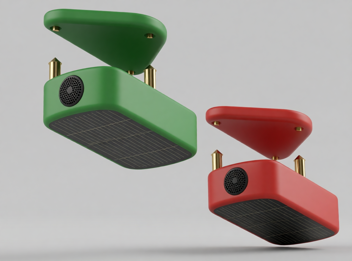 Exploded view of ear tag housings with solar panel faces