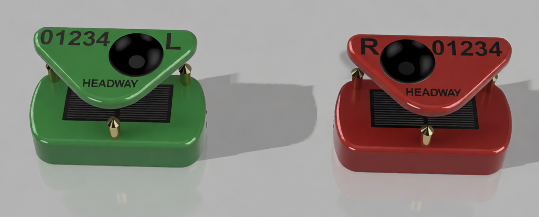 Front-of-ear identification disks with speaker openings, left green and right red